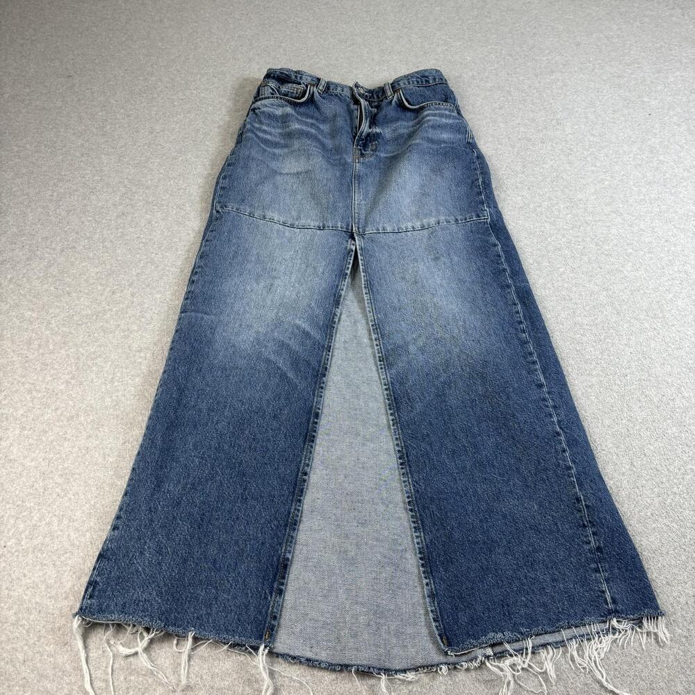 Reformation Denim Skirt Women 26 Blue Tazz Maxi Front Slit Raw Hem Boho Y2K Long